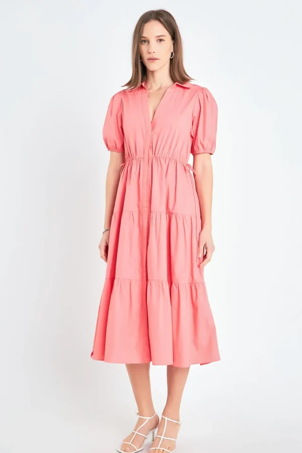 ENGLISH FACTORY Tops*- Puff Sleeve Tiered Midi Dress