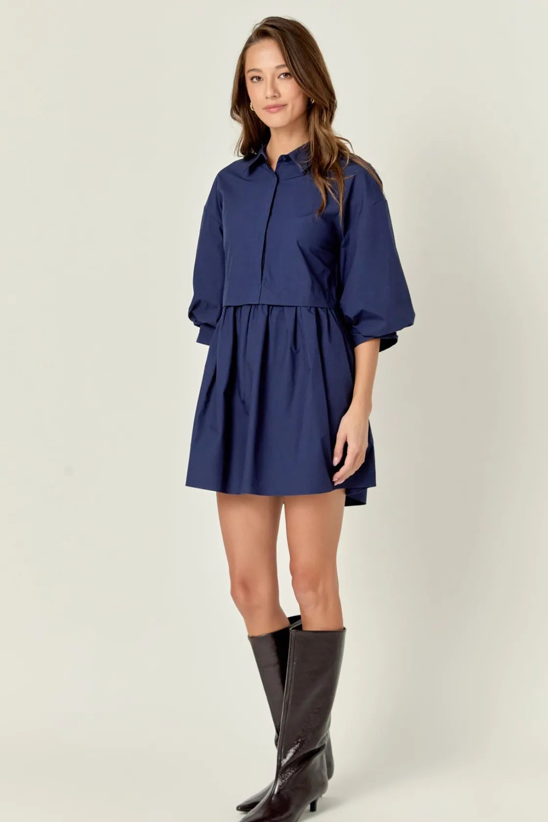 english_factory__puff_sle_7-2.webp ENGLISH FACTORY Tops*- Puff Sleeve Shirt Dress