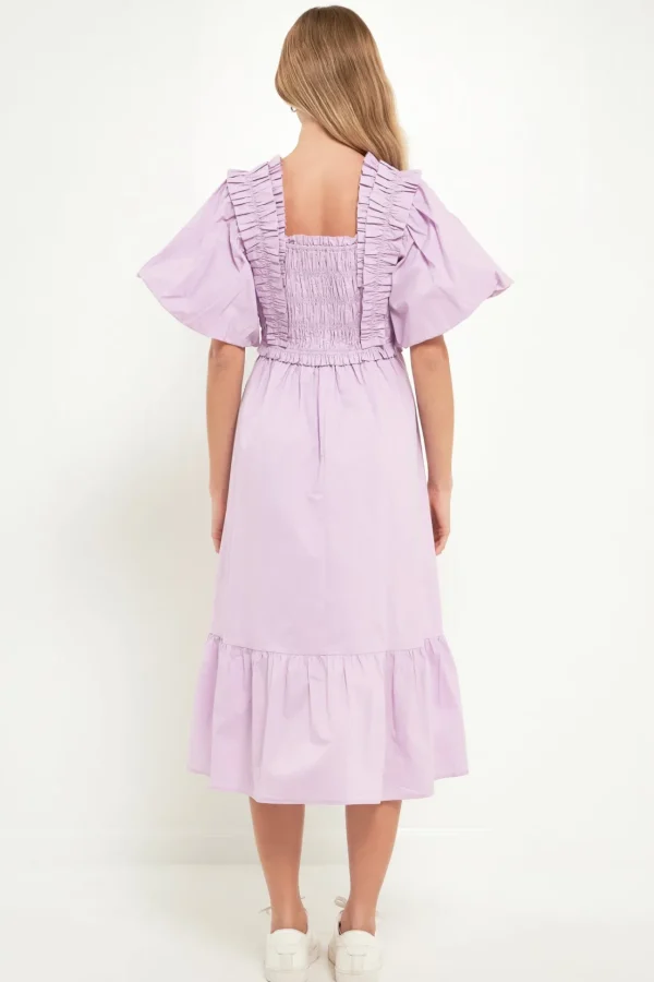 ENGLISH FACTORY Tops*- Puff Sleeve Square Neck Midi Dress