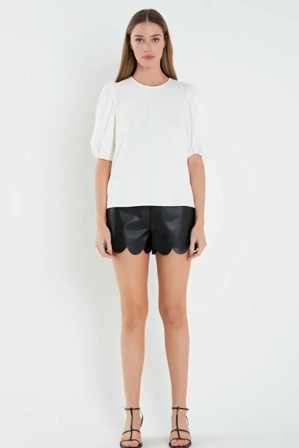 ENGLISH FACTORY Tops*- Puff Sleeve Ponte Top