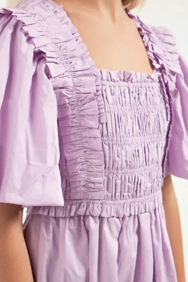 ENGLISH FACTORY Tops*- Puff Sleeve Square Neck Midi Dress