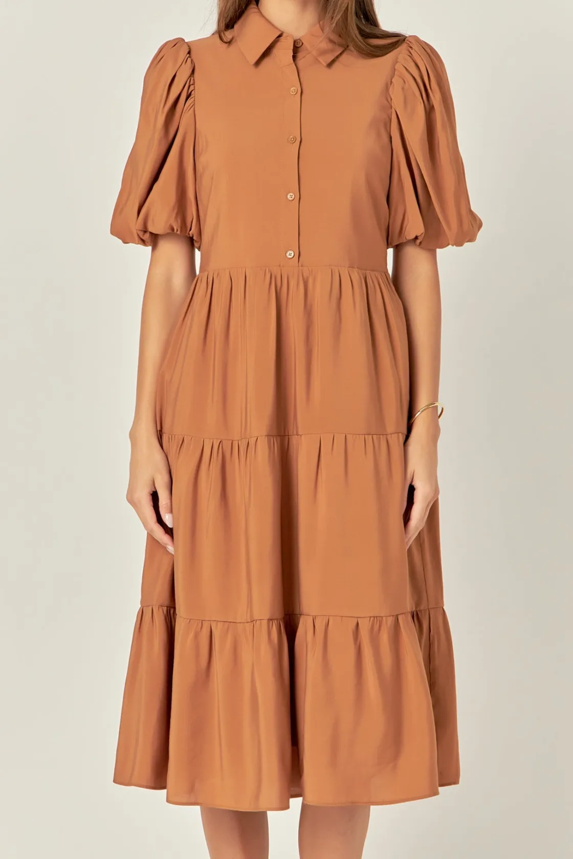 english_factory__quarter__0.webp ENGLISH FACTORY Tops*- Quarter Sleeve Bow Tie Maxi Dress BROWN