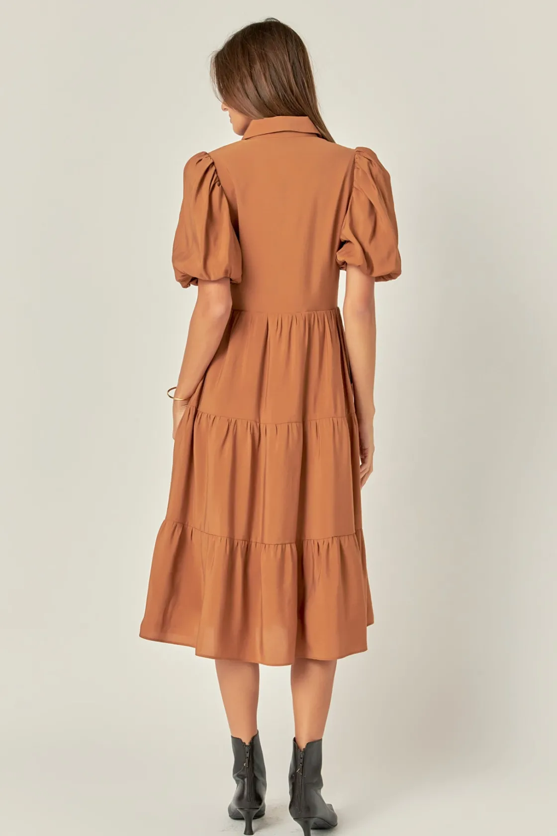 english_factory__quarter__2.webp ENGLISH FACTORY Tops*- Quarter Sleeve Bow Tie Maxi Dress BROWN