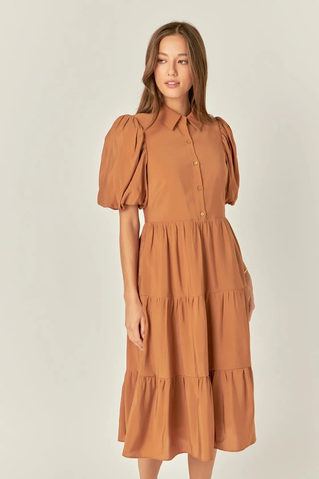 english_factory__quarter__3.webp ENGLISH FACTORY Tops*- Quarter Sleeve Bow Tie Maxi Dress BROWN
