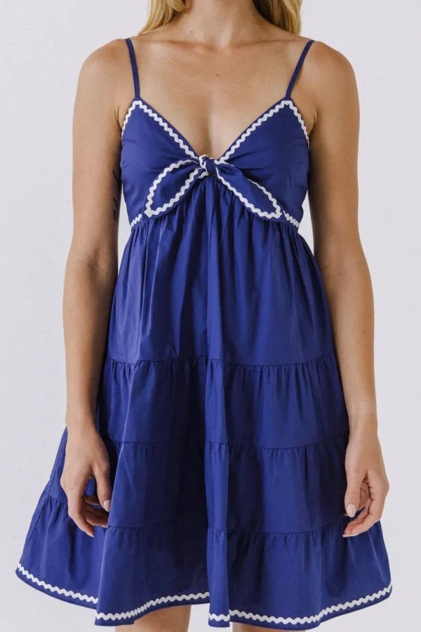 ENGLISH FACTORY Tops*- Ric Rac Tiered Mini Dress NAVY