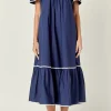ENGLISH FACTORY Tops*- Ric Rac Midi Dress NAVY
