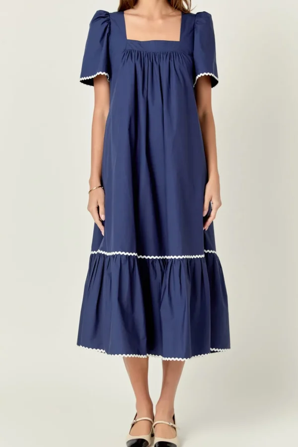 ENGLISH FACTORY Tops*- Ric Rac Midi Dress NAVY