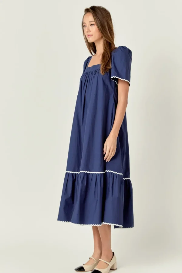 ENGLISH FACTORY Tops*- Ric Rac Midi Dress NAVY