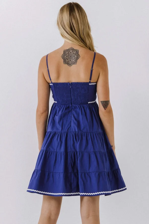ENGLISH FACTORY Tops*- Ric Rac Tiered Mini Dress NAVY