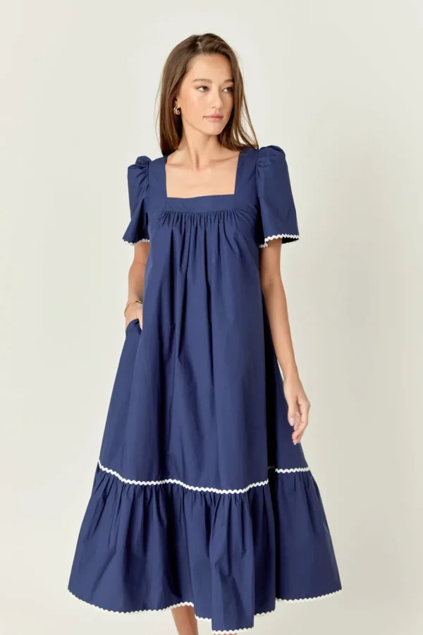 ENGLISH FACTORY Tops*- Ric Rac Midi Dress NAVY