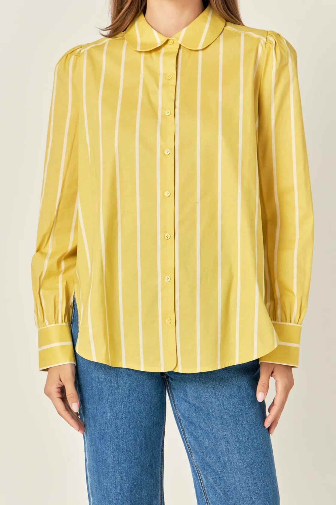 english_factory__round_co_0.webp ENGLISH FACTORY Tops | Shirts & Blouses*- Round Collar Stripe Shirt MUSTARD