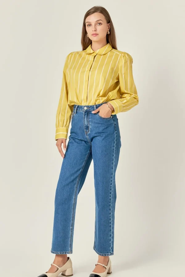 ENGLISH FACTORY Tops | Shirts & Blouses*- Round Collar Stripe Shirt MUSTARD