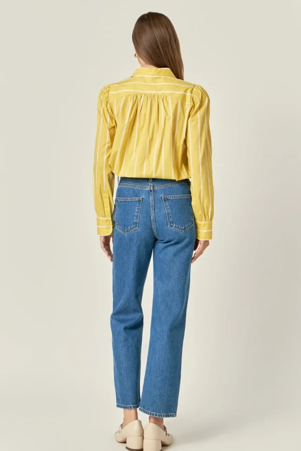 ENGLISH FACTORY Tops | Shirts & Blouses*- Round Collar Stripe Shirt MUSTARD