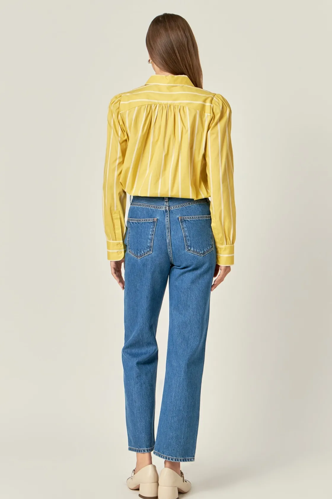 english_factory__round_co_2.webp ENGLISH FACTORY Tops | Shirts & Blouses*- Round Collar Stripe Shirt MUSTARD