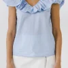 ENGLISH FACTORY Tops*- Ruffle at Neckline Top POWDERBLUE