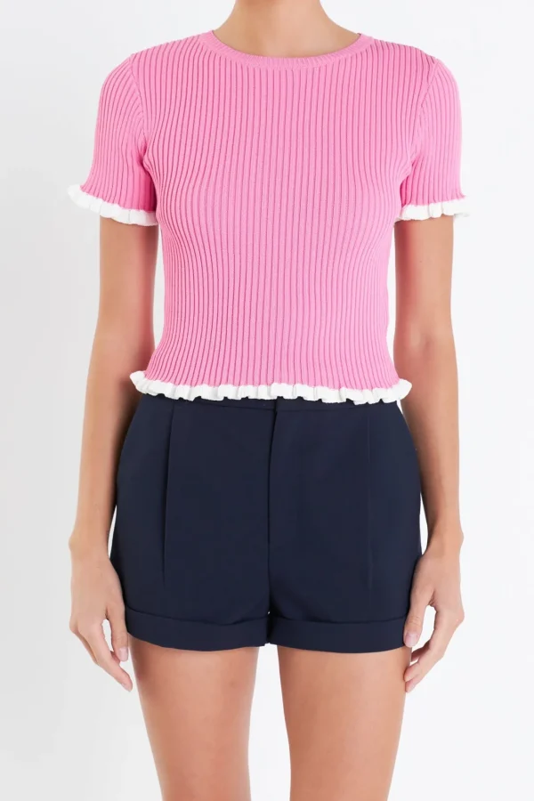 ENGLISH FACTORY Tops*- Ruffle Detailed Knit Top