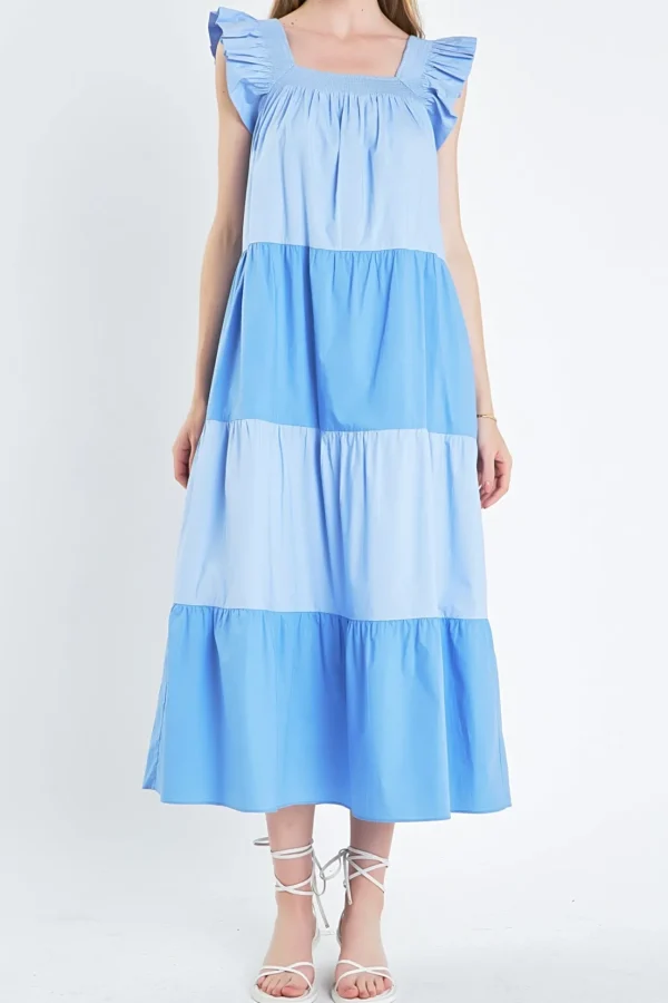 ENGLISH FACTORY Tops*- Ruffle Detail Colorblock Midi Dress
