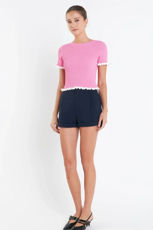 ENGLISH FACTORY Tops*- Ruffle Detailed Knit Top