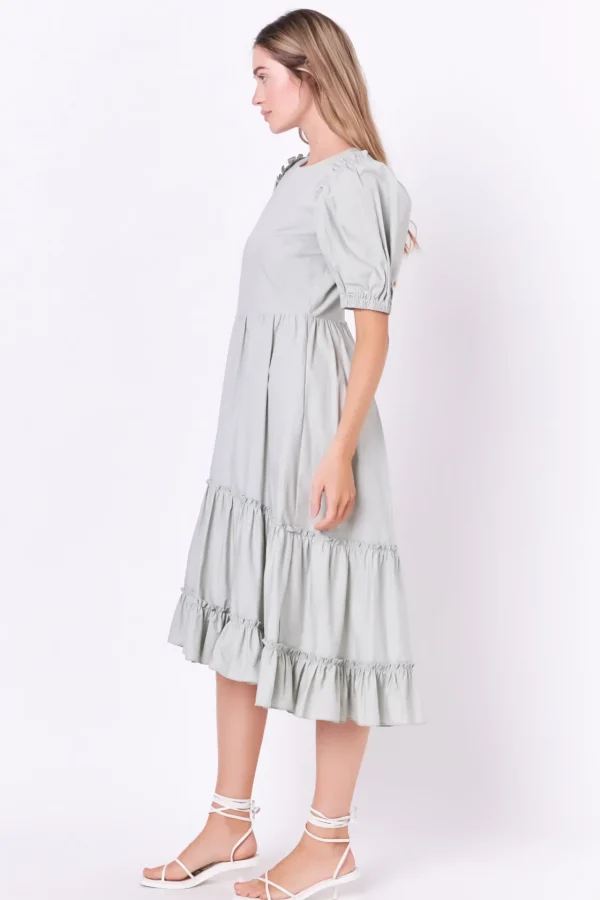 ENGLISH FACTORY Tops*- Ruffle Detail Midi Dress GREEN
