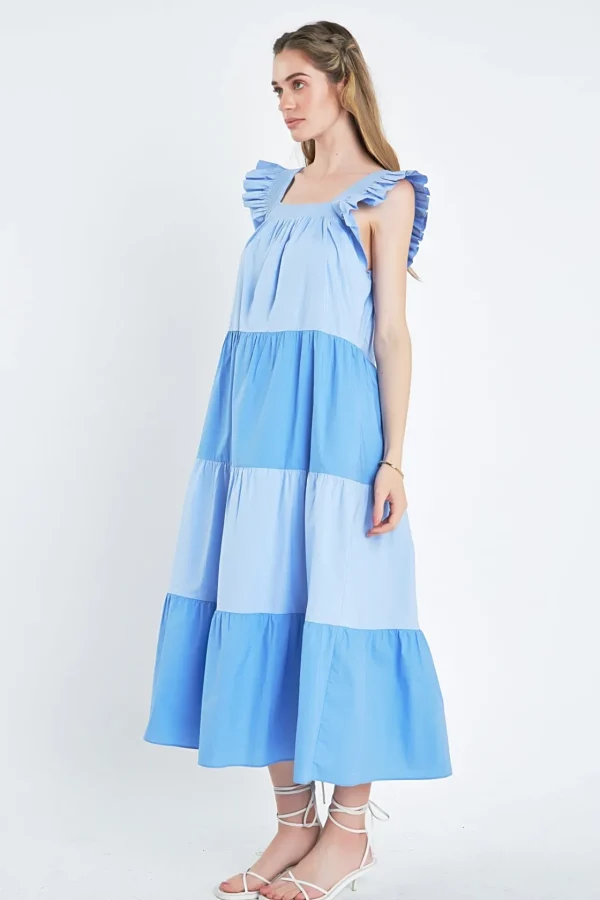 ENGLISH FACTORY Tops*- Ruffle Detail Colorblock Midi Dress