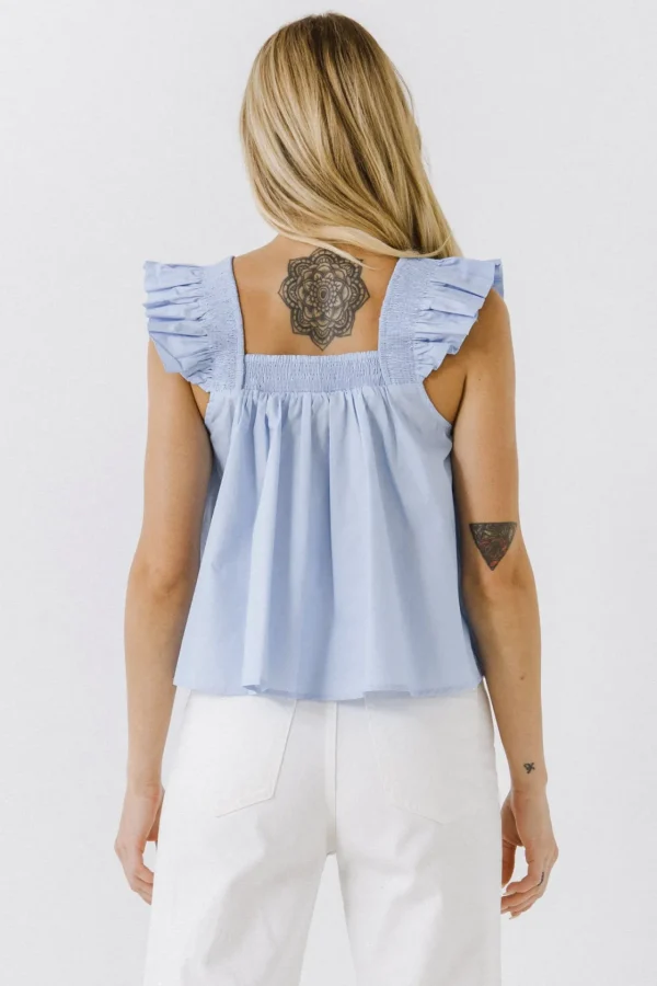 ENGLISH FACTORY Tops*- Ruffle Detail Square Neck Top