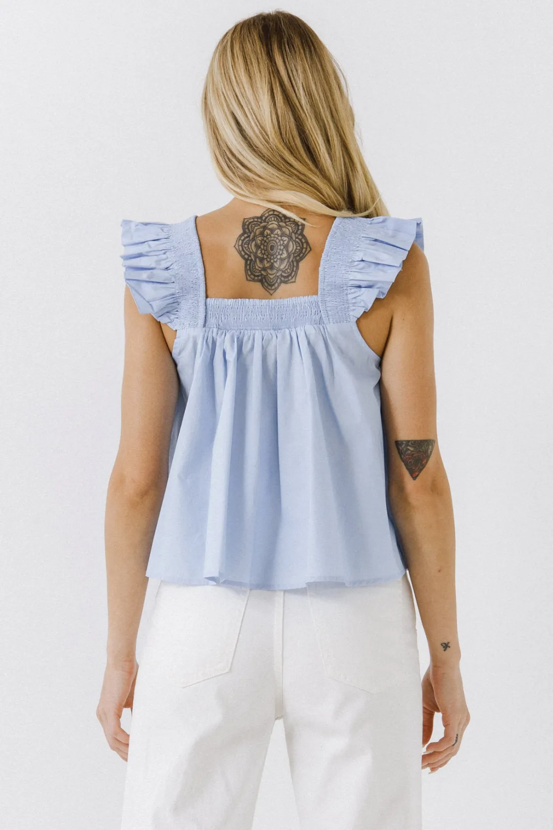 english_factory__ruffle_d_12.webp ENGLISH FACTORY Tops*- Ruffle Detail Square Neck Top