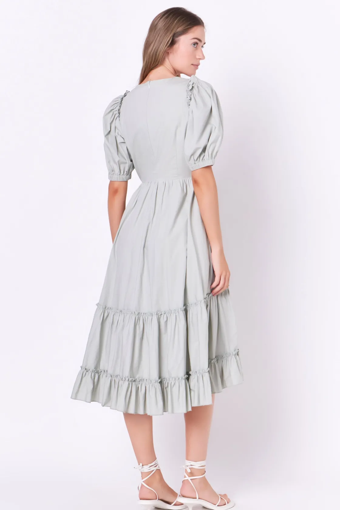 english_factory__ruffle_d_2-2.webp ENGLISH FACTORY Tops*- Ruffle Detail Midi Dress GREEN
