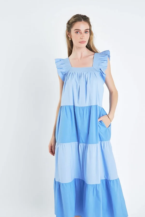 ENGLISH FACTORY Tops*- Ruffle Detail Colorblock Midi Dress