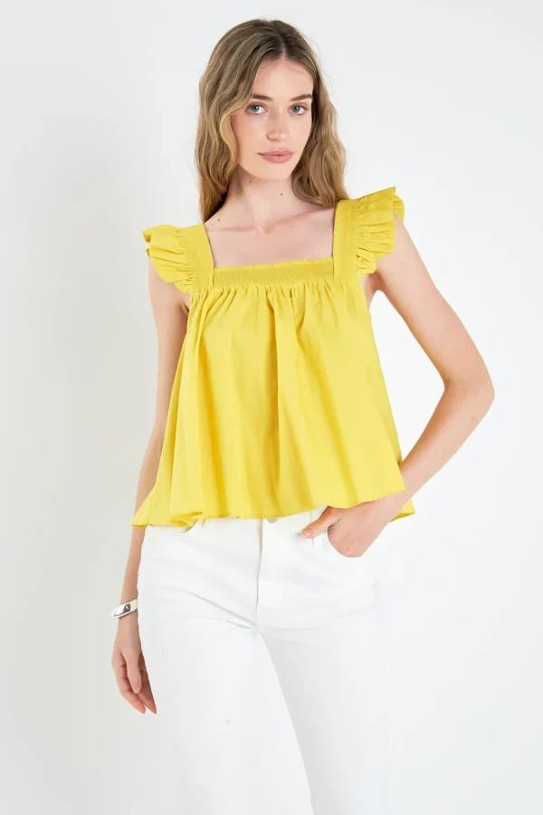 ENGLISH FACTORY Tops*- Ruffle Detail Square Neck Top