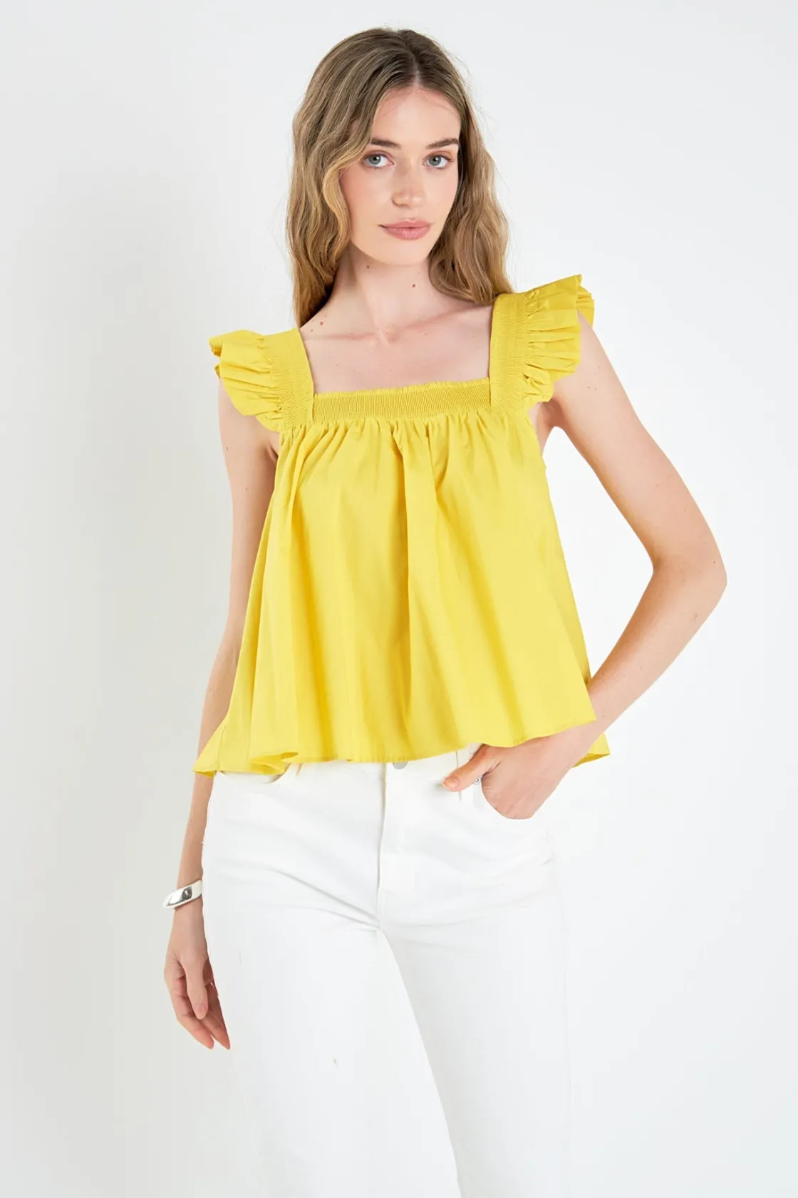 english_factory__ruffle_d_3.webp ENGLISH FACTORY Tops*- Ruffle Detail Square Neck Top