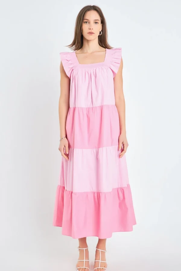 ENGLISH FACTORY Tops*- Ruffle Detail Colorblock Midi Dress