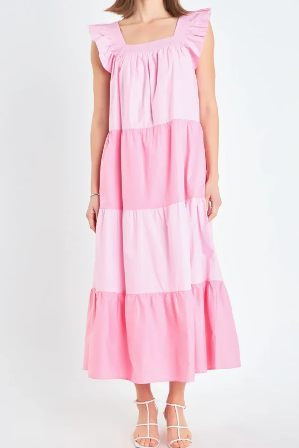 ENGLISH FACTORY Tops*- Ruffle Detail Colorblock Midi Dress