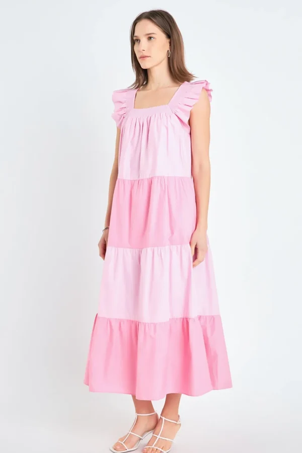 ENGLISH FACTORY Tops*- Ruffle Detail Colorblock Midi Dress