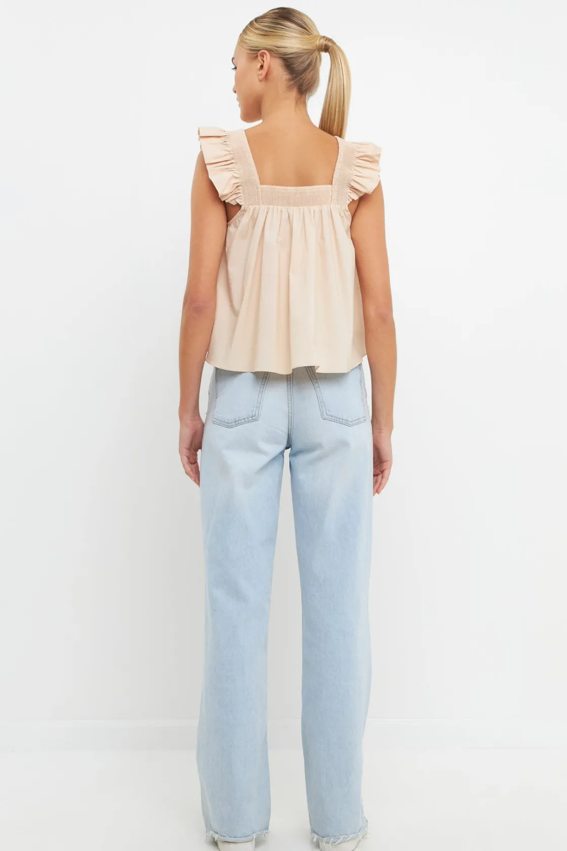 english_factory__ruffle_d_7.webp ENGLISH FACTORY Tops*- Ruffle Detail Square Neck Top