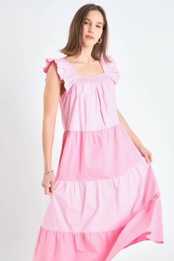 ENGLISH FACTORY Tops*- Ruffle Detail Colorblock Midi Dress