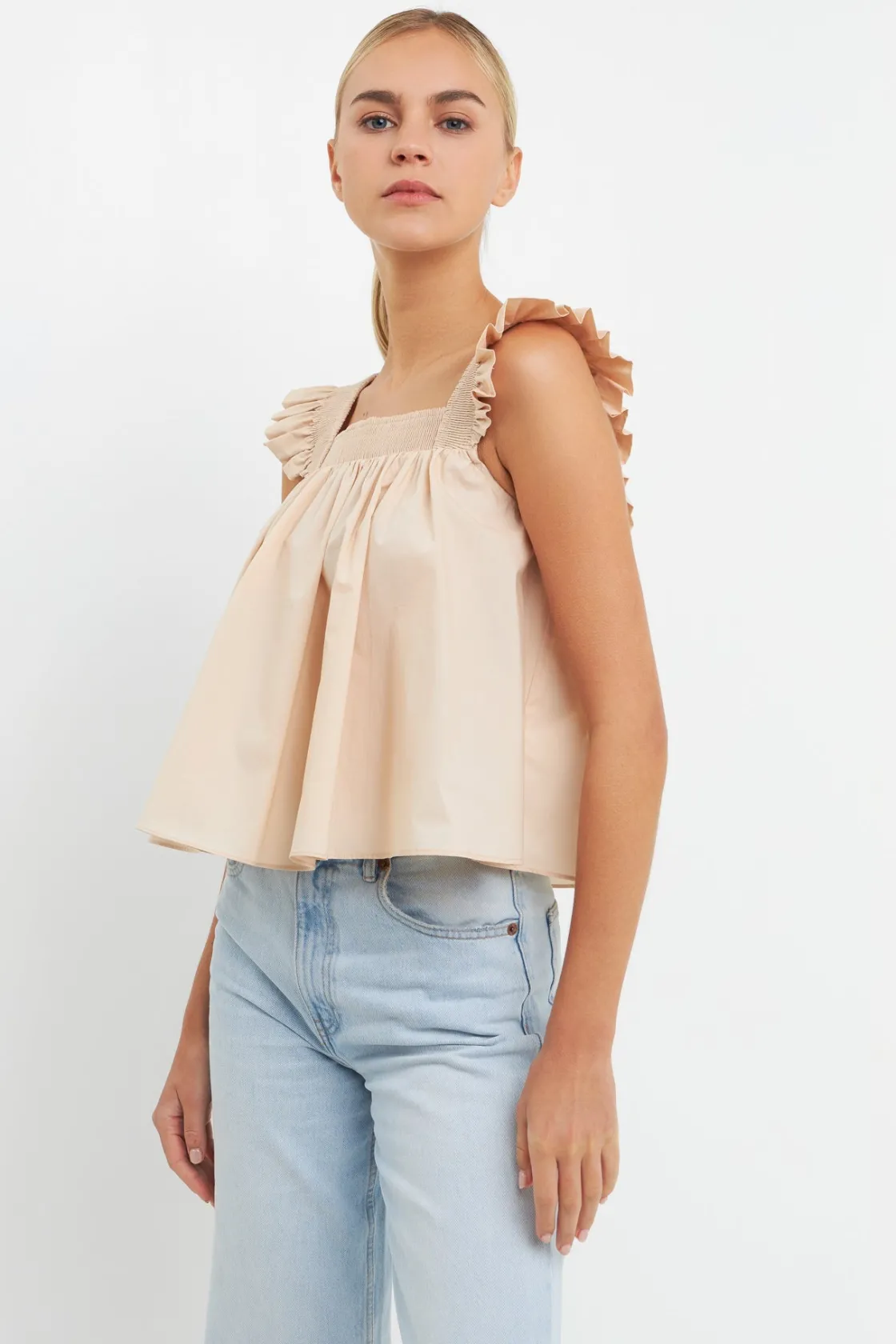 english_factory__ruffle_d_8.webp ENGLISH FACTORY Tops*- Ruffle Detail Square Neck Top