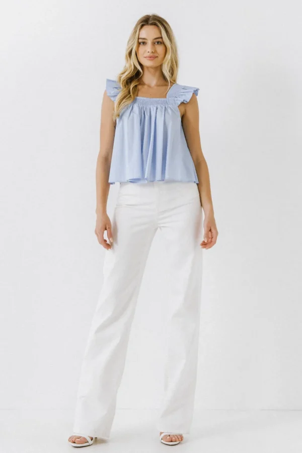 ENGLISH FACTORY Tops*- Ruffle Detail Square Neck Top