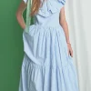 ENGLISH FACTORY Tops*- Ruffle Maxi Dress POWDERBLUE
