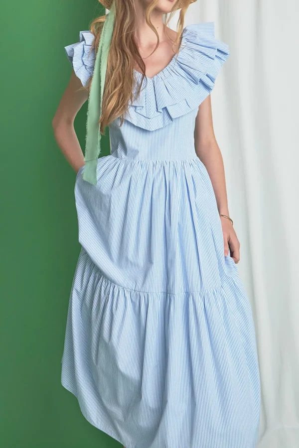 ENGLISH FACTORY Tops*- Ruffle Maxi Dress POWDERBLUE