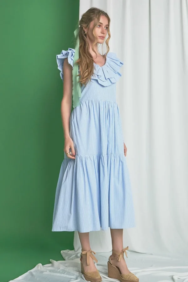 ENGLISH FACTORY Tops*- Ruffle Maxi Dress POWDERBLUE