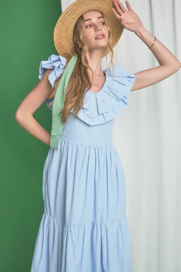 ENGLISH FACTORY Tops*- Ruffle Maxi Dress POWDERBLUE