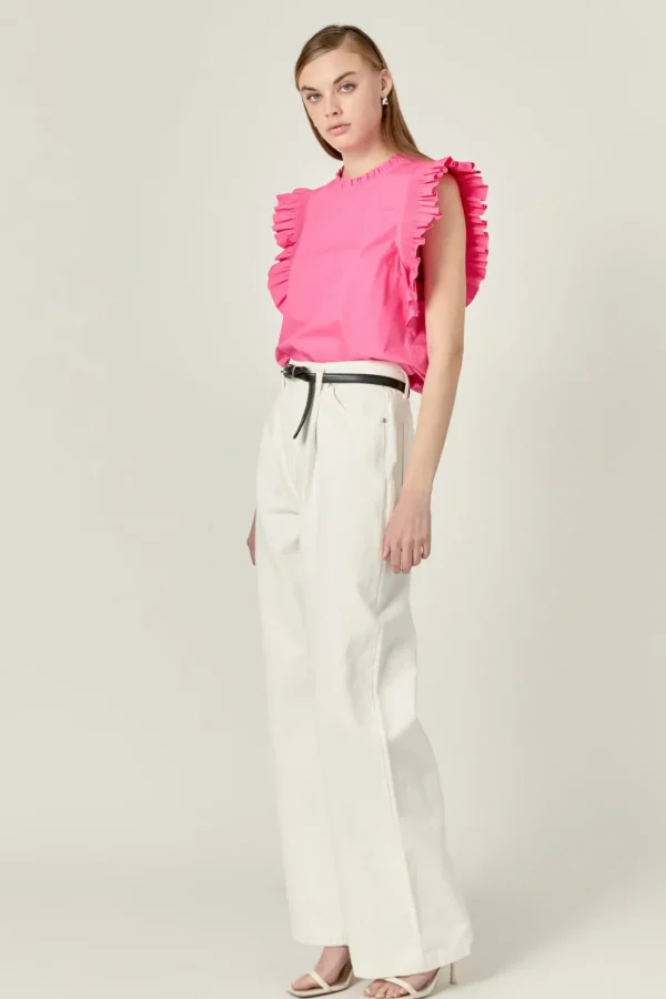 ENGLISH FACTORY Tops*- Ruffle Sleeve Poplin Top