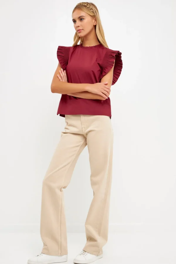 ENGLISH FACTORY Tops*- Ruffle Sleeve Poplin Top