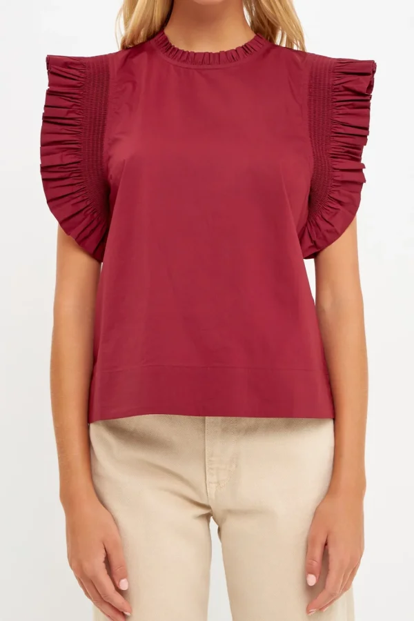 ENGLISH FACTORY Tops*- Ruffle Sleeve Poplin Top