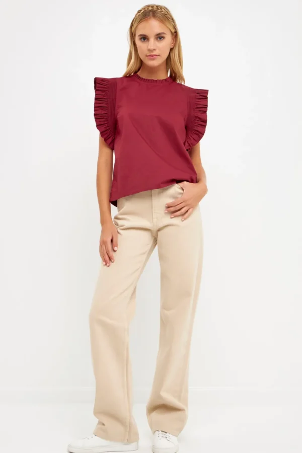 ENGLISH FACTORY Tops*- Ruffle Sleeve Poplin Top