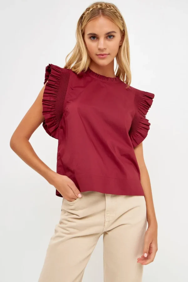 ENGLISH FACTORY Tops*- Ruffle Sleeve Poplin Top