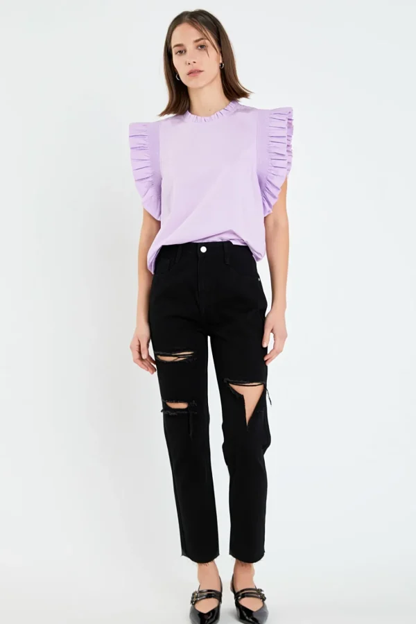 ENGLISH FACTORY Tops*- Ruffle Sleeve Poplin Top
