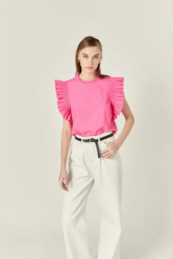 ENGLISH FACTORY Tops*- Ruffle Sleeve Poplin Top