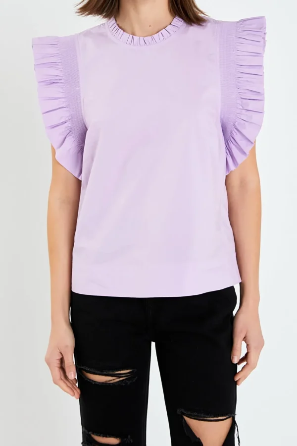 ENGLISH FACTORY Tops*- Ruffle Sleeve Poplin Top