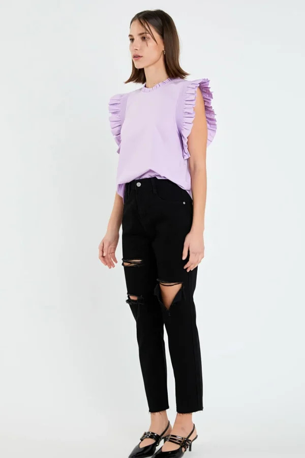 ENGLISH FACTORY Tops*- Ruffle Sleeve Poplin Top